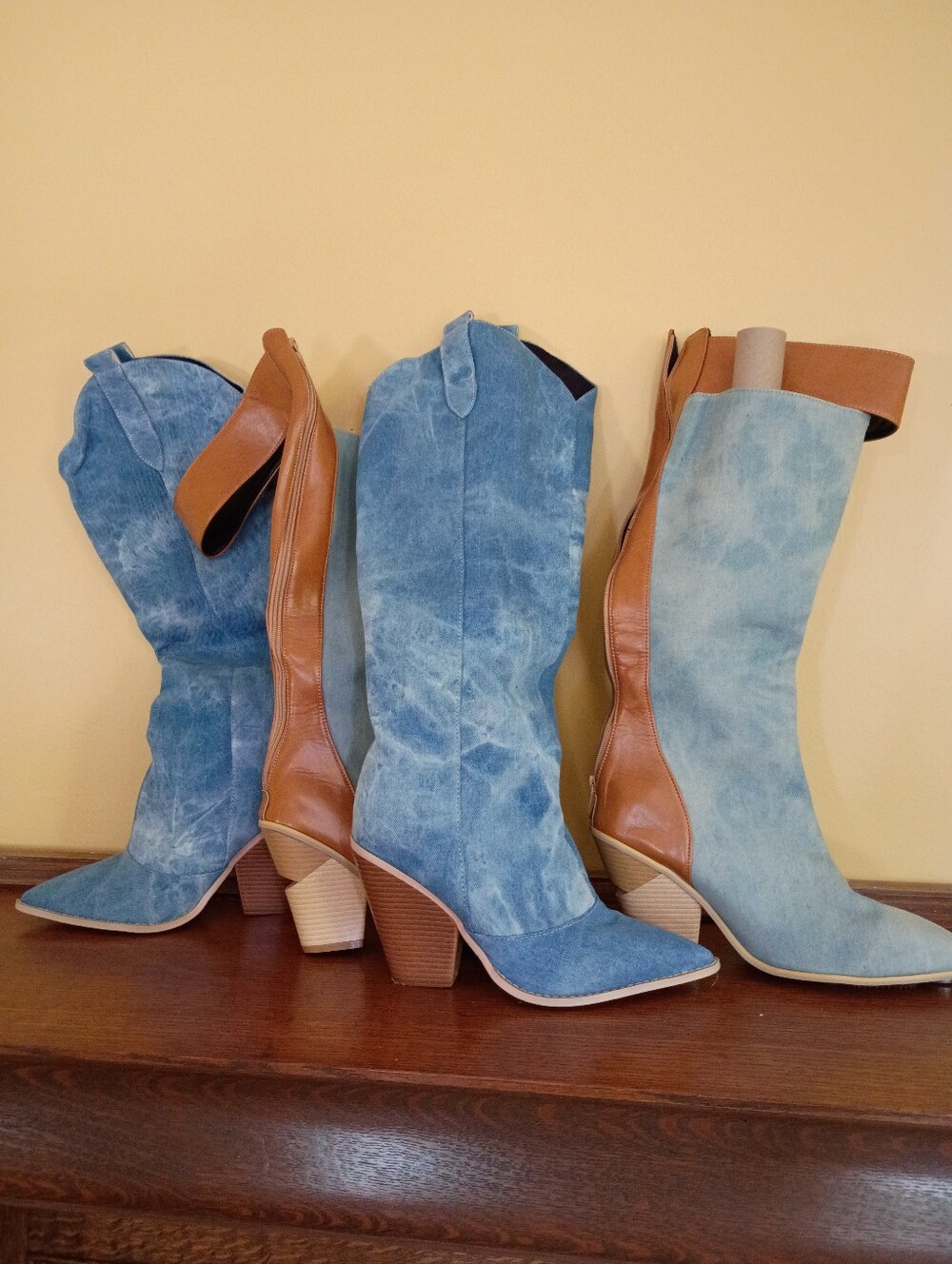2 PR KNEE HIGH COWGIRL BOOTS DENIM Nwot